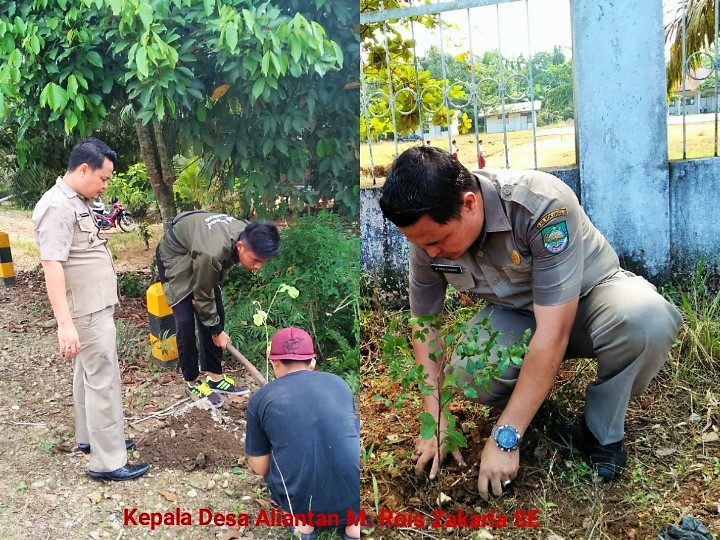 Giatkan Program Penghijauan, Kades Aliantan Bersama Polsek Kabun Tanam Ribuan Pohon 